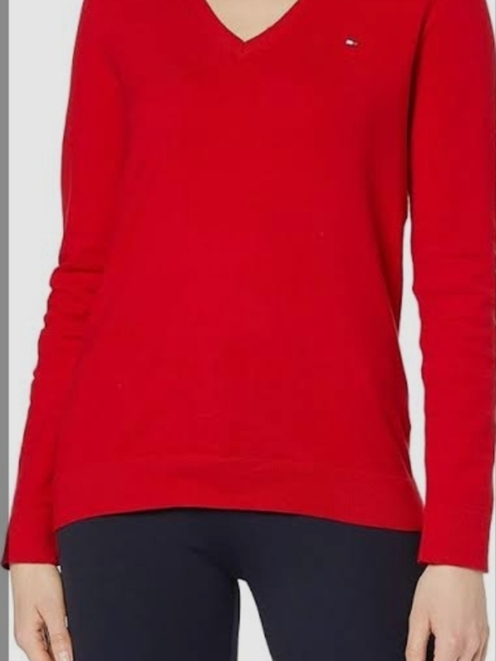 Tommy Hilfiger Bright Red V-Neck Women's Sweater